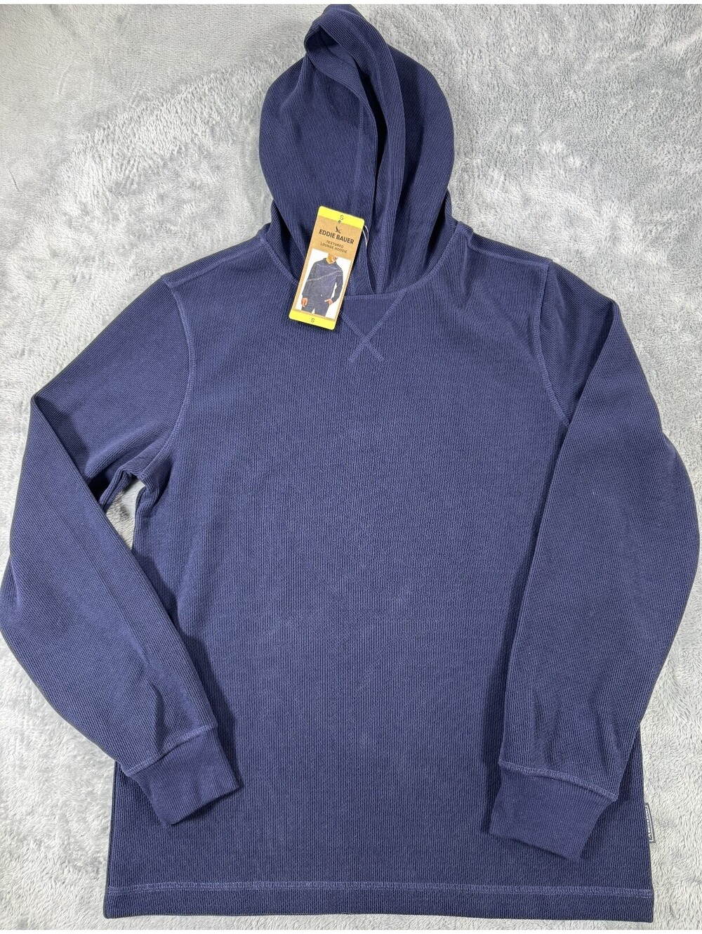 Eddie Bauer Textured Lounge Hoodie Pullover Sweatshirt Blue Men’s Size Small NWT
